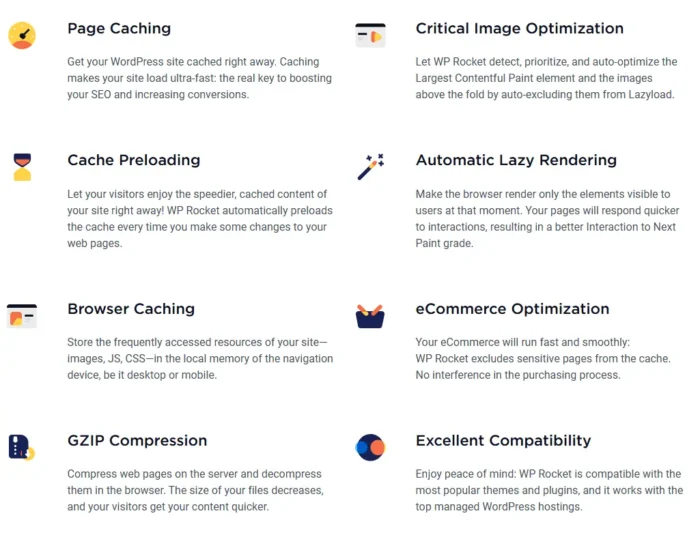 Các tính năng tăng tốc độ trang web của WP Rocket